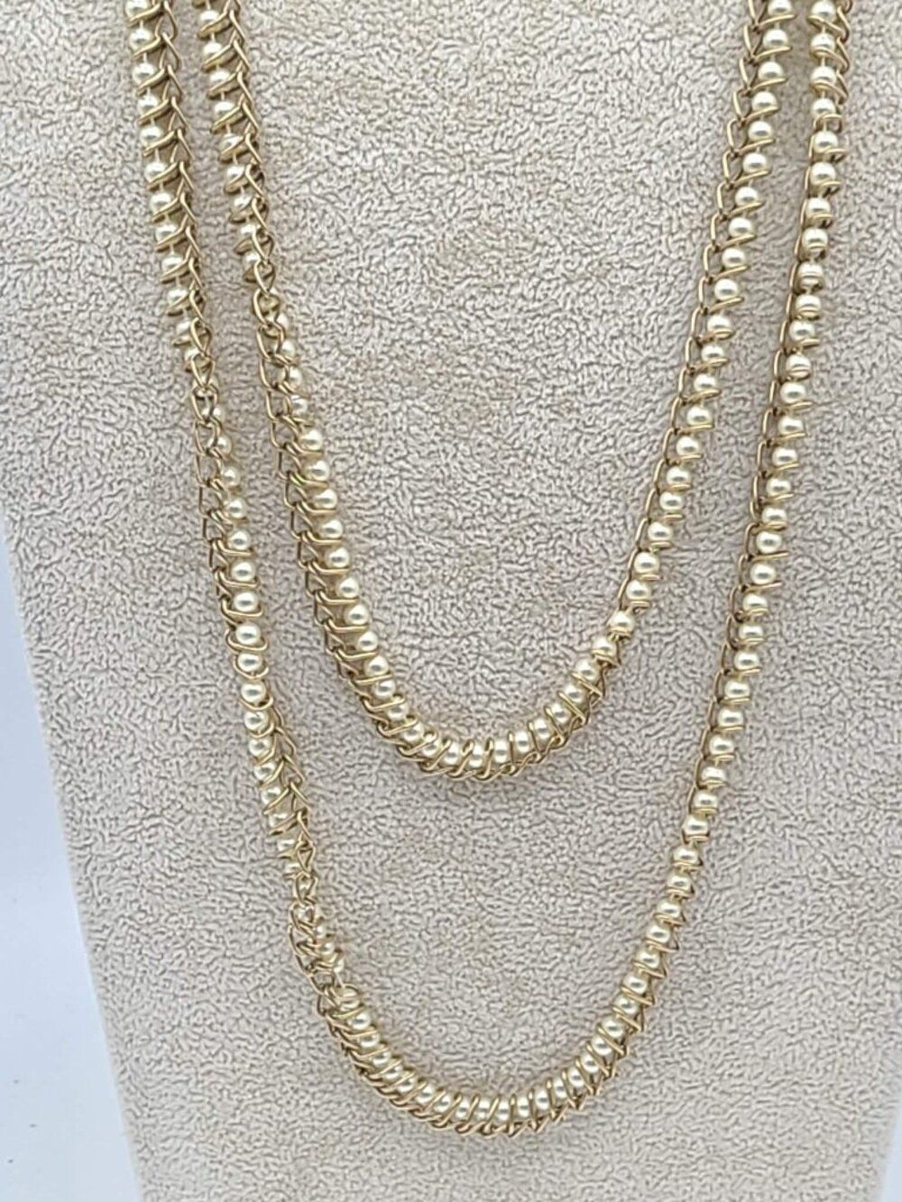 J Crew Small Pearl in Gold Tone Long Chain Necklace